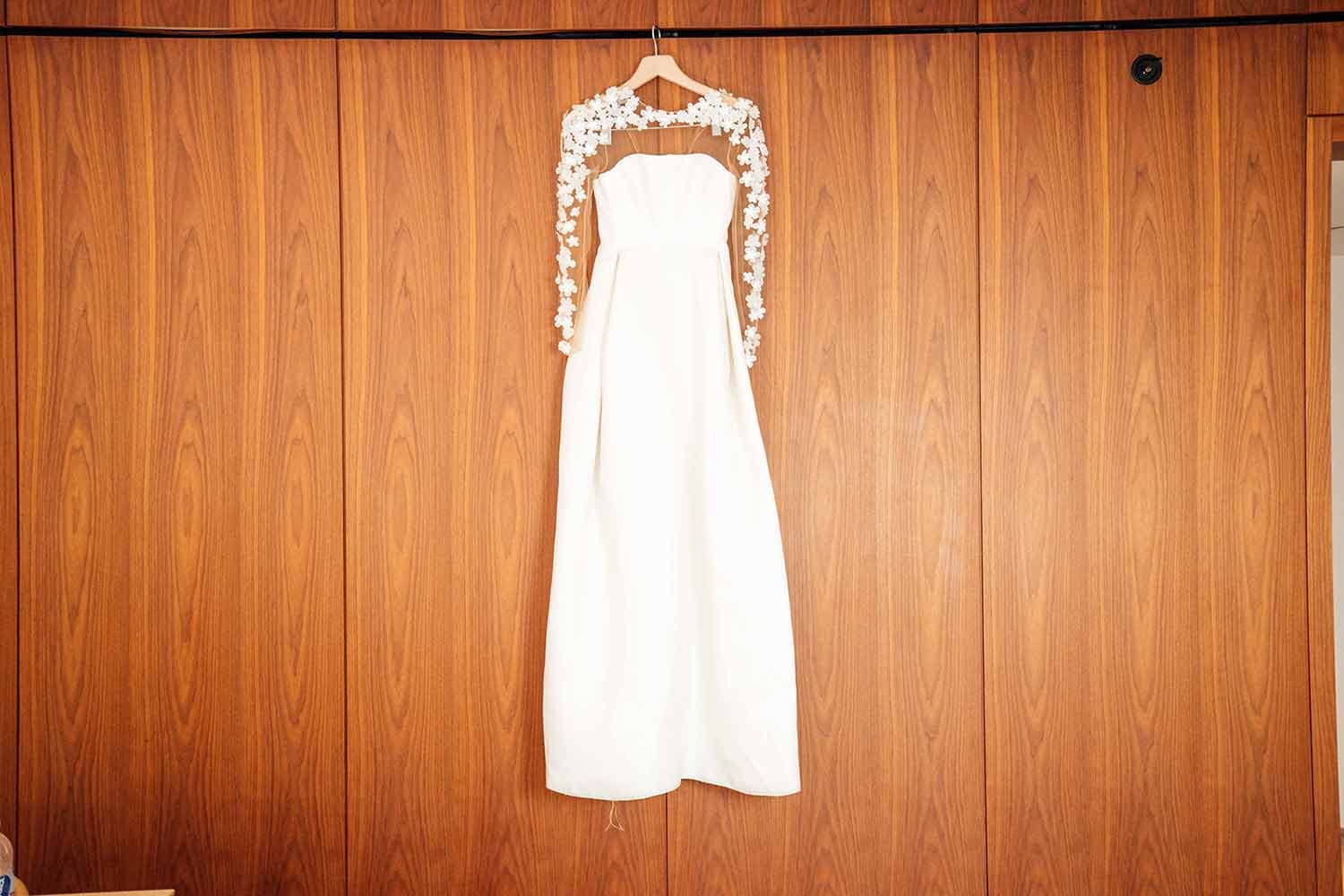 Wedding Dress on wood wall